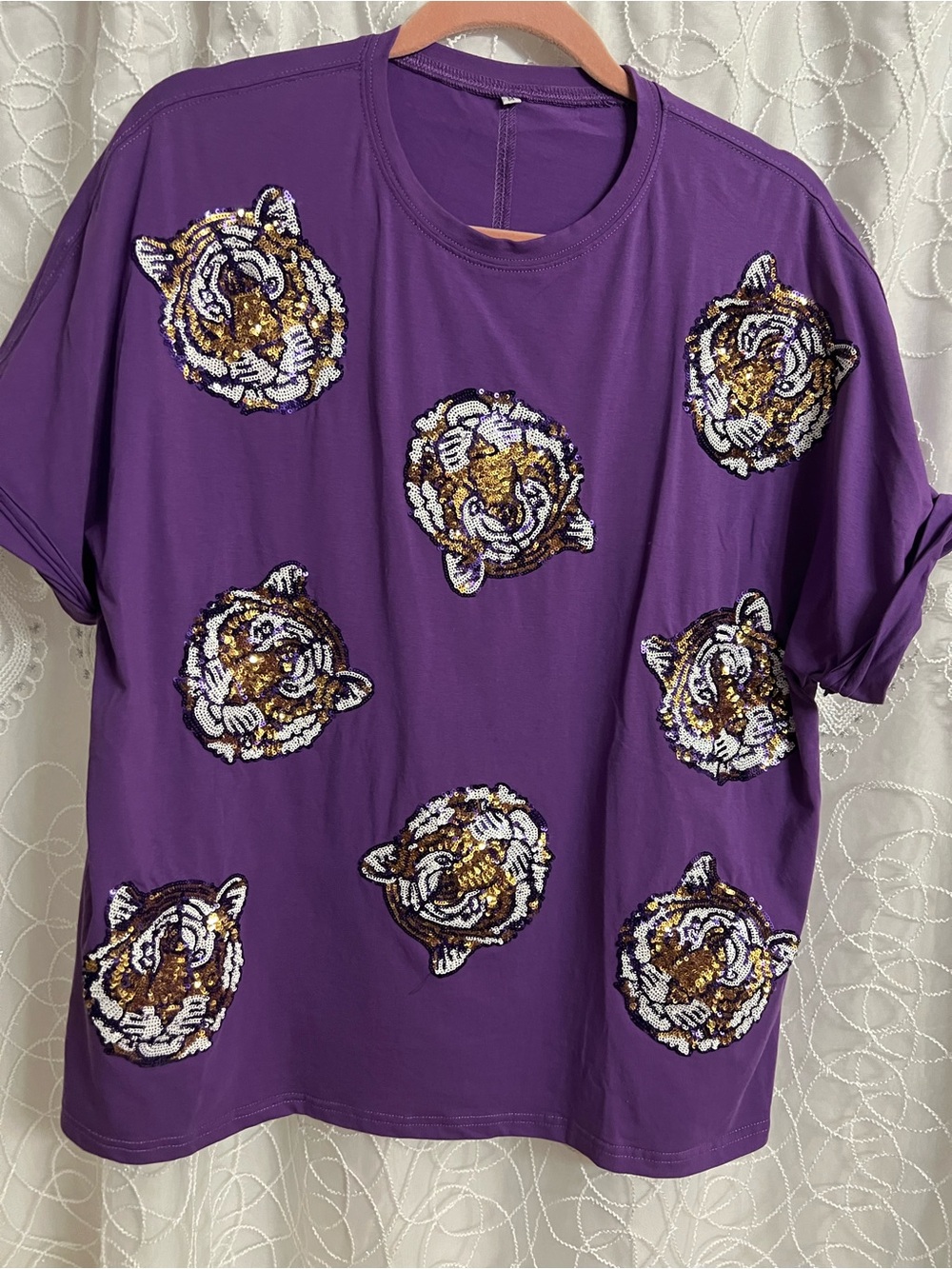 Ladies Purple Sequin Tiger Tee